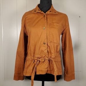 Dip Simple Snap Up Jacket W/ Tie Waist & Pocket Burnt Orange/ Tan Womens S